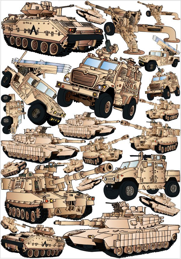 Army Tanks and Trucks Wall Decals Stickers - prestochangodecor