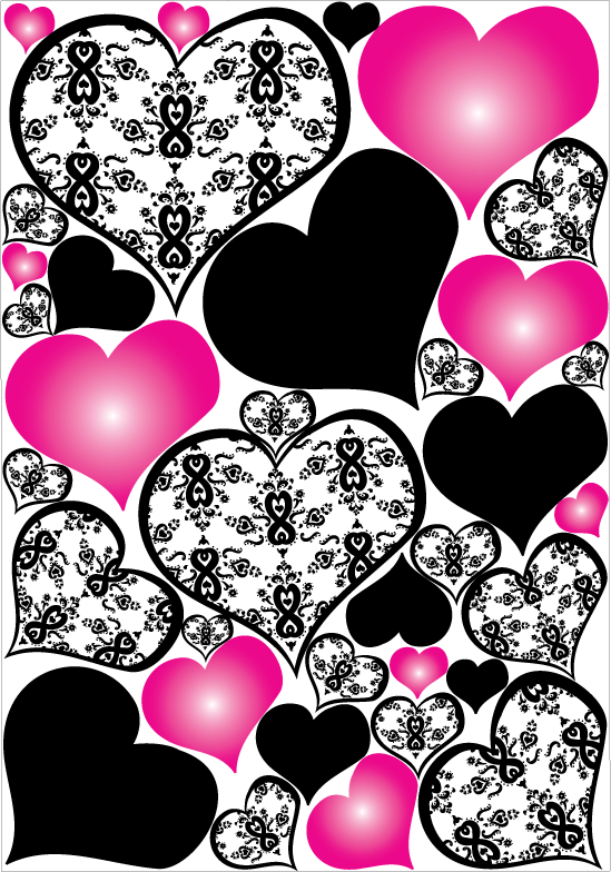 Pink and Damask Heart Wall Decals