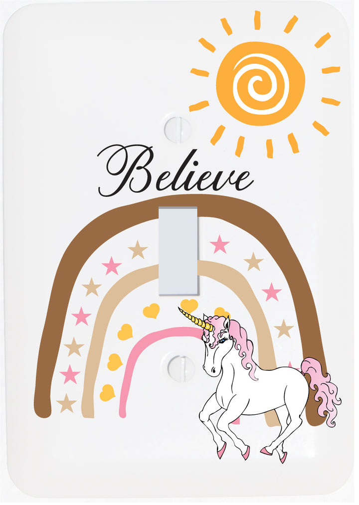 Boho Unicorn Sun and Rainbow Light Switch Cover Plate Outlet