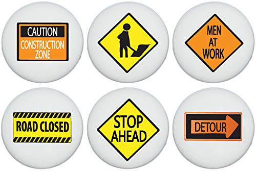 Construction Street Sign Drawer Knobs Children's Ceramic Cabinet Road Sign Handle Pulls (Set of 6)