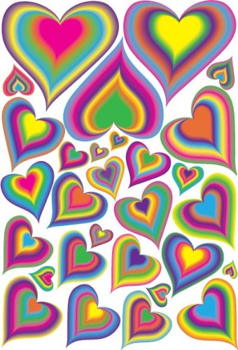 29 Rainbow Heart Wall Decals Stickers Decor on one 18in. by 24in. sheet.