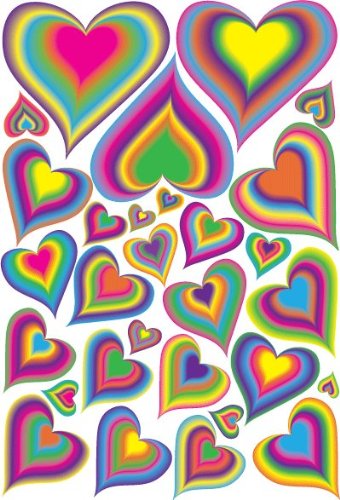 29 Rainbow Heart Wall Decals/Stickers/Decor on one 18in. by 24in. sheet.