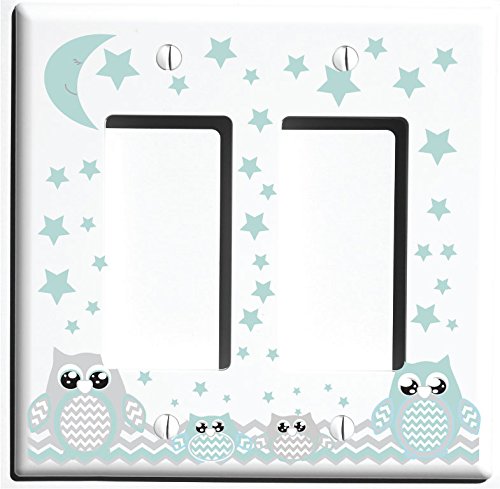 Grey and Seafoam Green Owl Light Switch Wall Plate Covers and Outlet Covers/Owl Nursery Decor