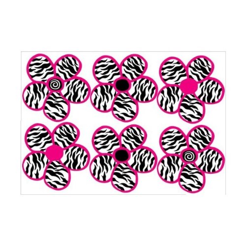 Zebra Print, Black and Hot Pink Flowers Wall Stickers,Decals