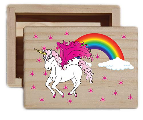 Unicorn and Rainbow Wood Keepsake Collectible Box