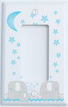 Blue Elephant Light Switch Plate and Outlet Covers with Blue Moon and Stars/Elephant Nursery Decor with Grey and Blue Chevrons.