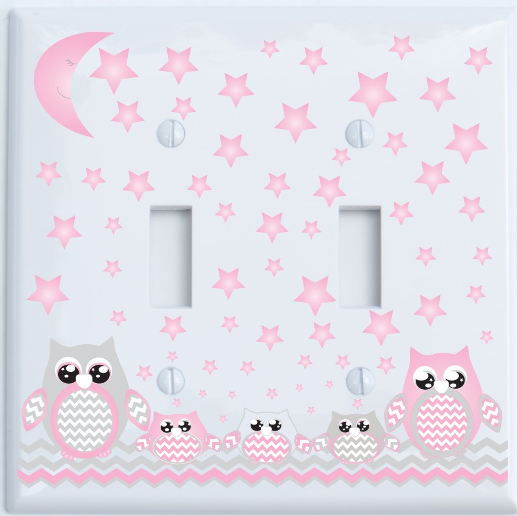 Grey and Pink Owl Light Switch Plate Covers and Outlet Covers/Owl Nursery Decor