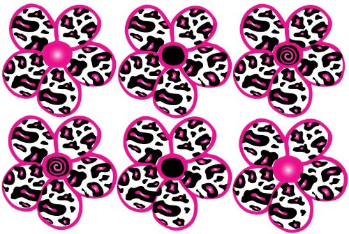 Hot Pink White Leopard Print Flower Wall Stickers ,Decal, Graphics