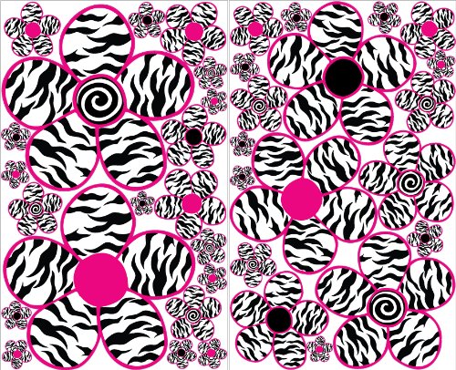 Zebra Print Pink Flower Wall Decals