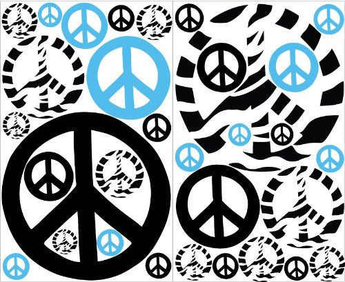 Blue Zebra Print Peace Sign Wall Stickers / Decals Mini
