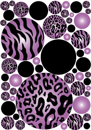 Meduim Dots Purple 3d Zebra and Leopard Print Wall Decals