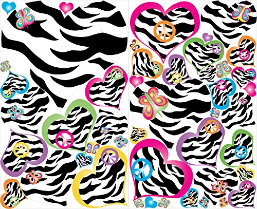 Multicolored Zebra Print Heart Wall Decals / Heart Wall Stickers in Pink, Purple, Blue , Yellow , Green and Orange