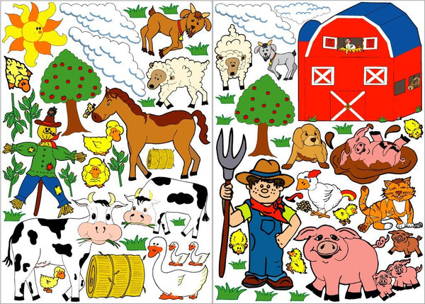 Farm Animals Wall Decals Stickers/Barnyard Animal Wall Decor with Cows, Sheep, Pigs, Horse, Goats, Chickens, Swans, Ducks, and Even a Puppy Dog