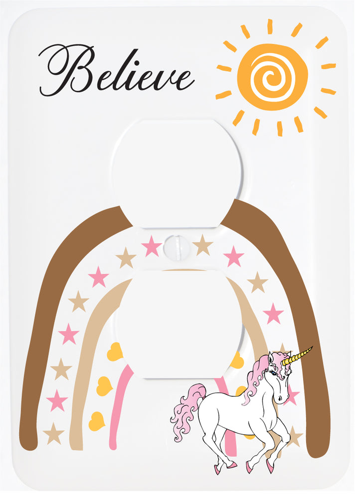 Boho Unicorn Sun and Rainbow Light Switch Cover Plate Outlet