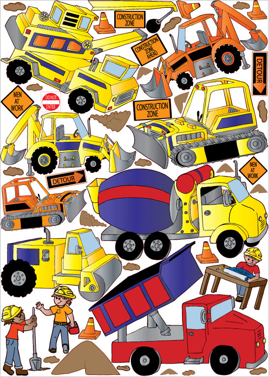 Construction Truck Wall Decals Stickers Large Kids Wall Mural Decor