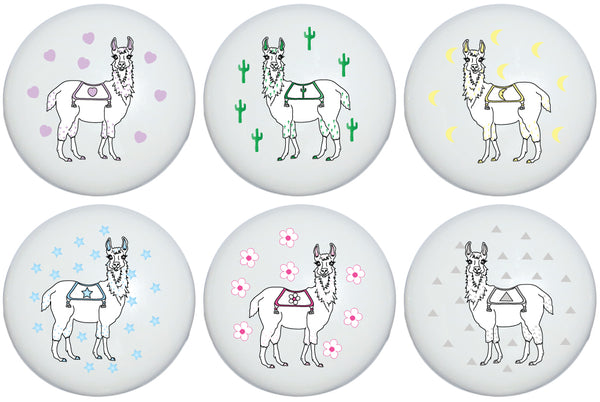 Llama Drawer Knobs Ceramic Full Body Llamas Alpaca Cabinet Pulls for Nursery or Children's Room Decor (Set of 6)