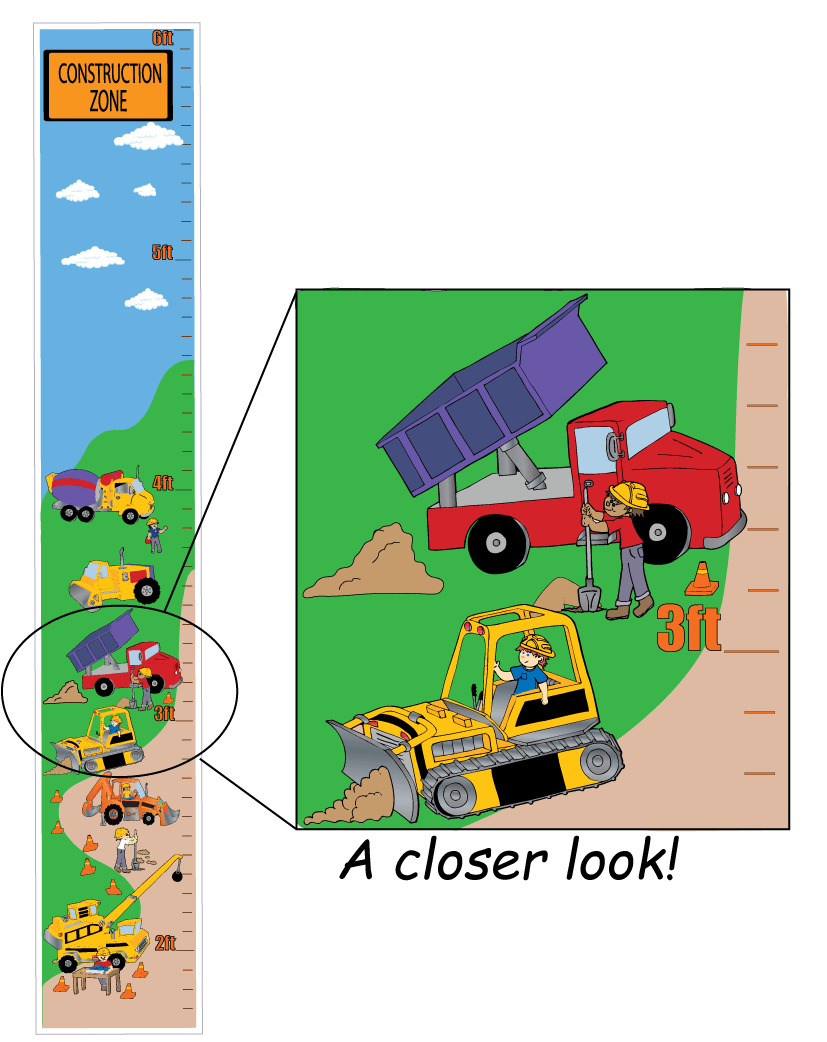 Construction Zone Growth Chart Wall Decor Trucks and Tractors Decals