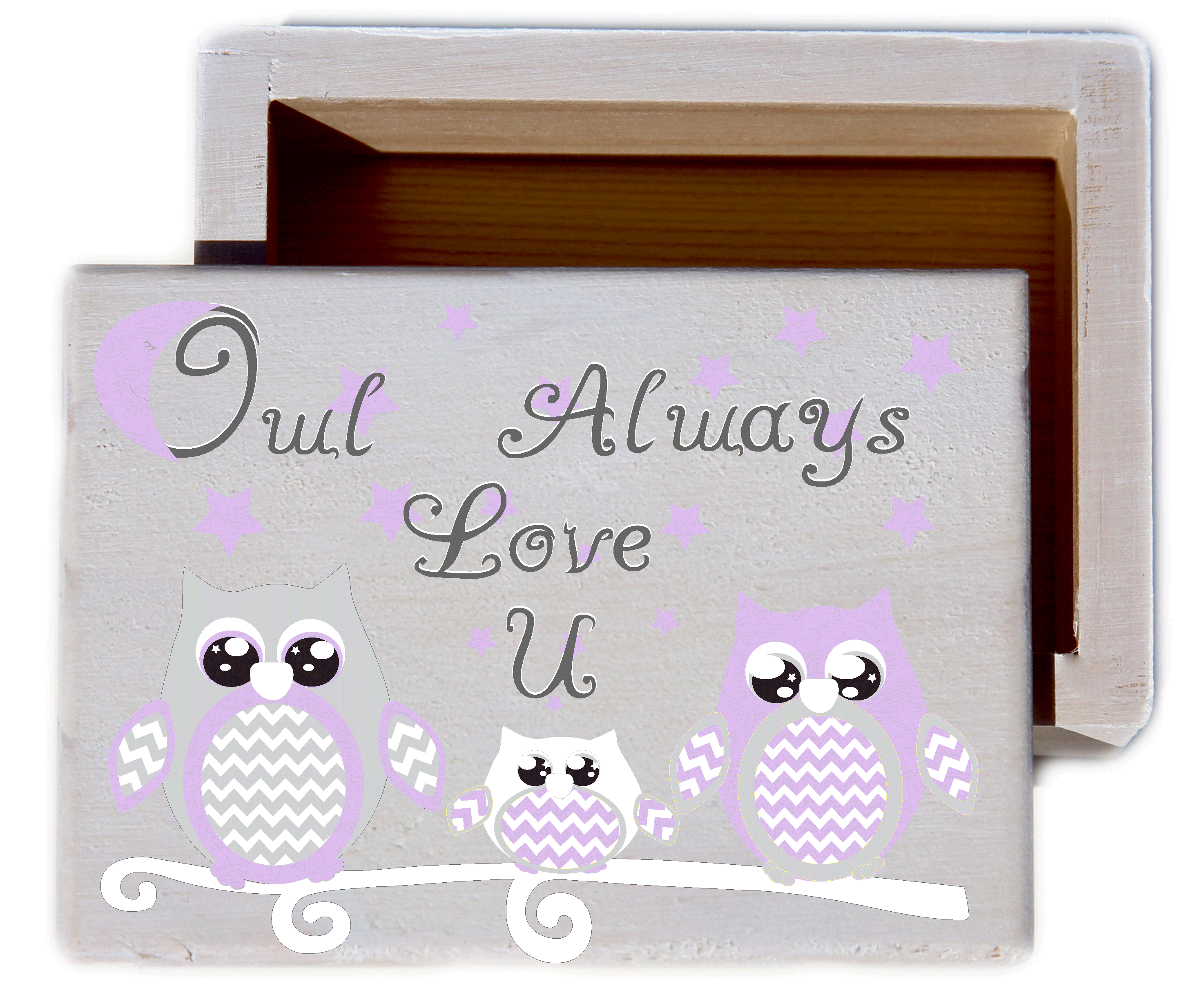 Owl Always Love U White wash Wood Keepsake Collectible Box