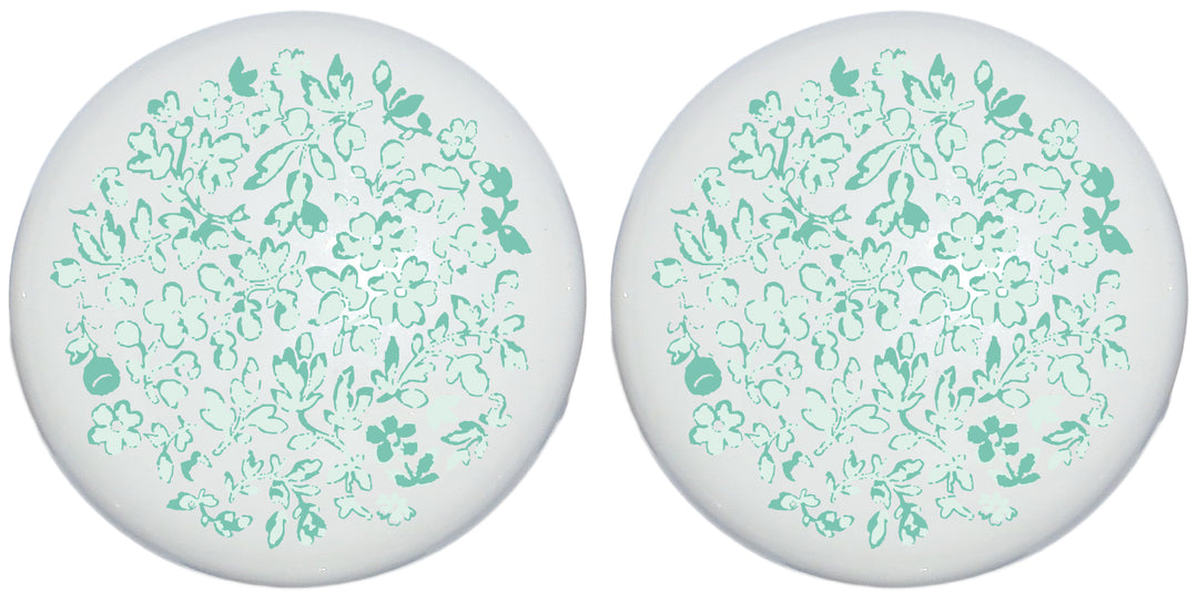 2 Green Floral Toile Drawer Knobs Pulls