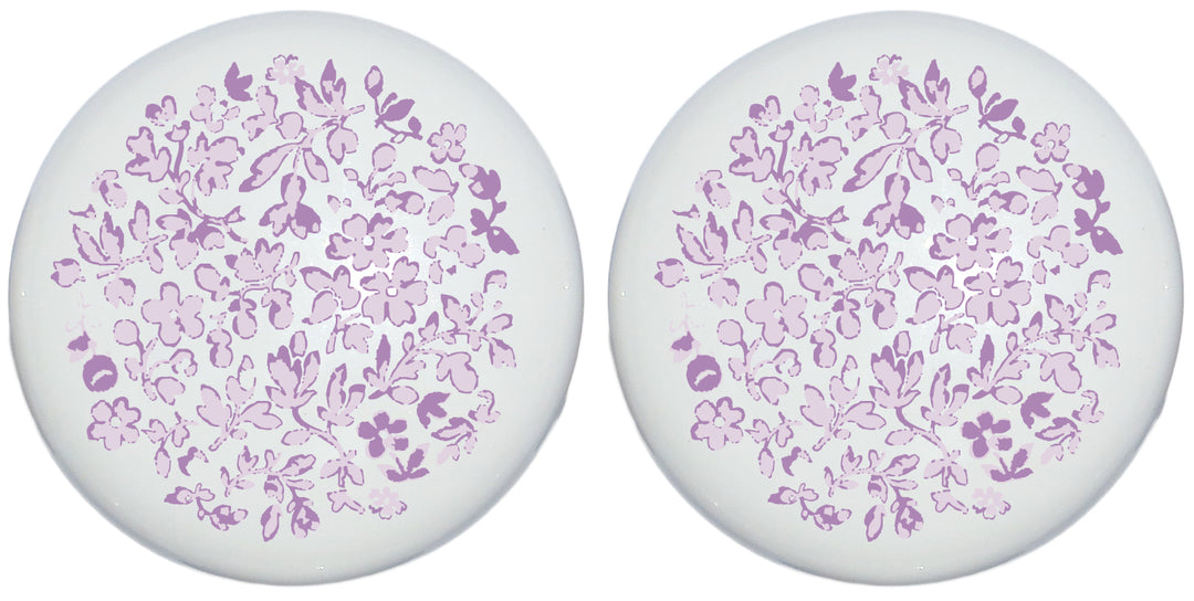 2 Purple Floral Toile Drawer Knobs Pulls