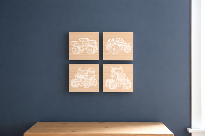 Monster Truck Art Print Natural Wood Wall Hanging | Boys Room Decor