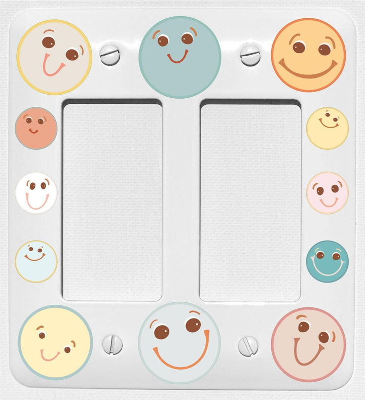 Boho Smiley Happy Faces Light Swith Plate and Outlet Covers,  Gender Neutral Baby Nursery Wall Decor