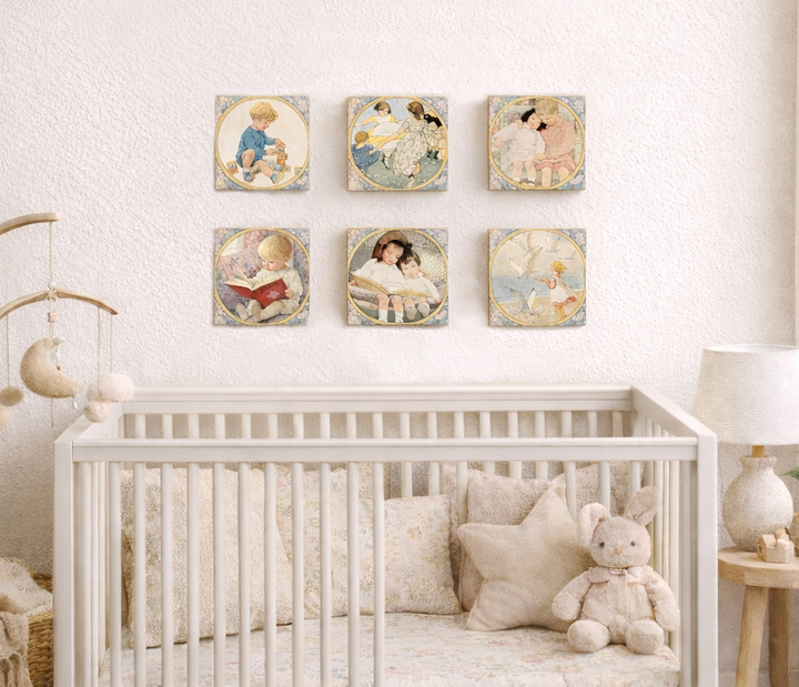 Vintage book illustrations by Jessie Wilcock Smith  Printed on 5.5 x 5.5 in wood blocks