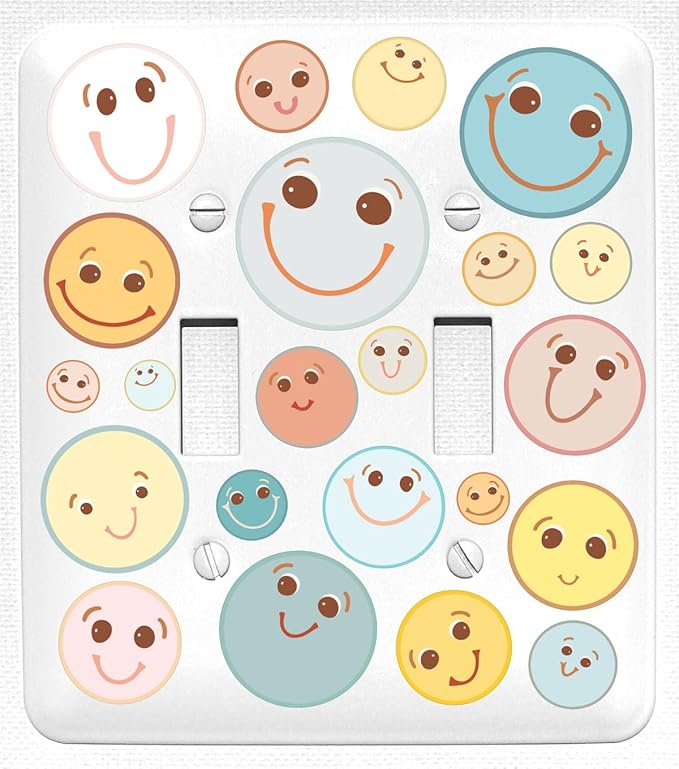 Boho Smiley Happy Faces Light Swith Plate and Outlet Covers,  Gender Neutral Baby Nursery Wall Decor