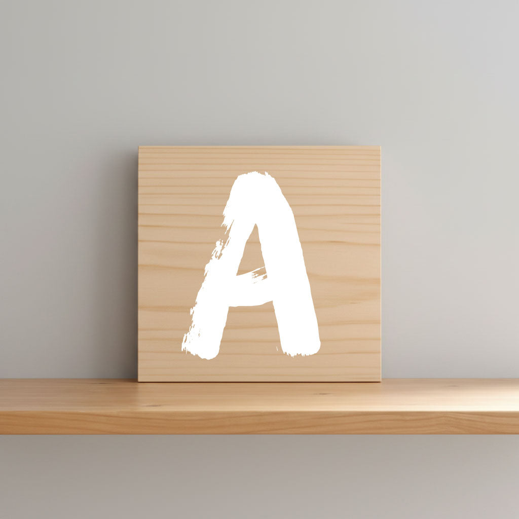Rustic monogram letter A on natural distressed wood wall hanging, personalized nursery decor for shelf, dresser, and kids bedroom by Presto Chango Decor

