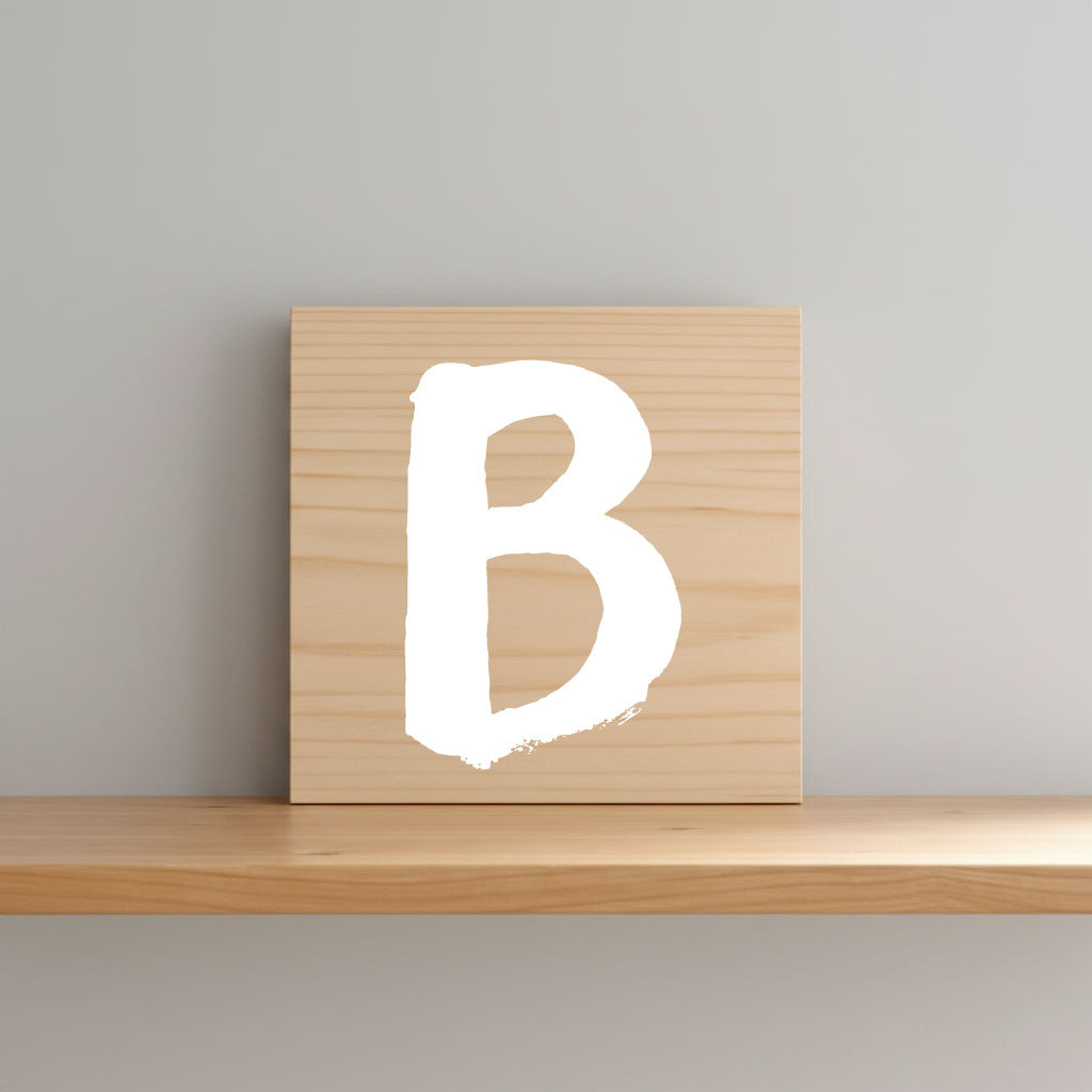 Rustic monogram letter B on natural distressed wood wall hanging, personalized nursery decor for shelf, dresser, and kids bedroom by Presto Chango Decor