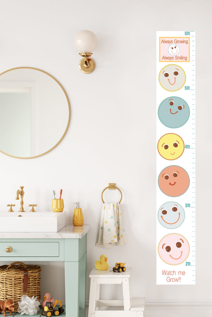 Boho Smiley Happy Faces Growth Chart Gender Neutral Baby Polka Dot Wall Decals Stickers