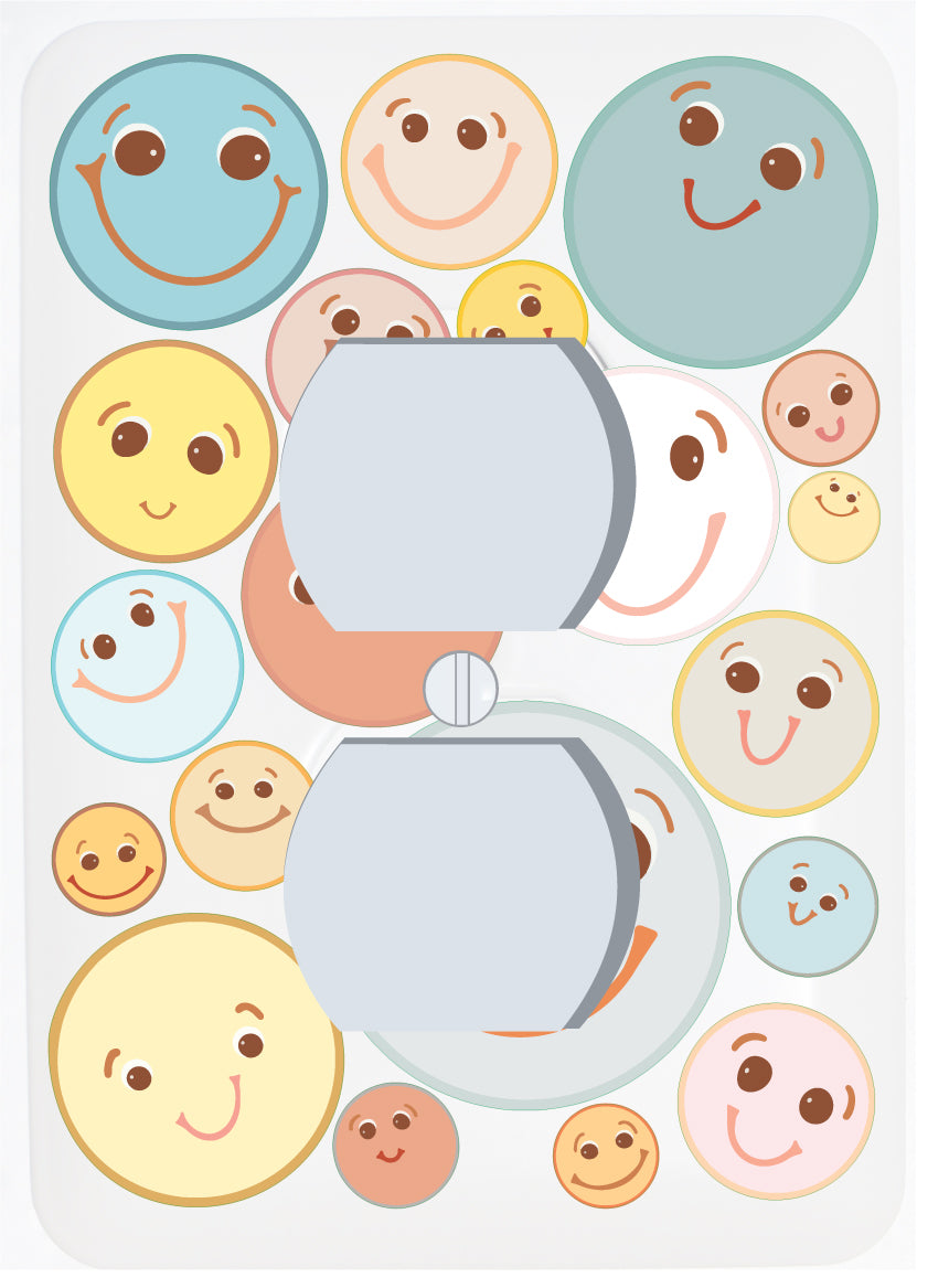 Boho Smiley Happy Faces Light Swith Plate and Outlet Covers,  Gender Neutral Baby Nursery Wall Decor