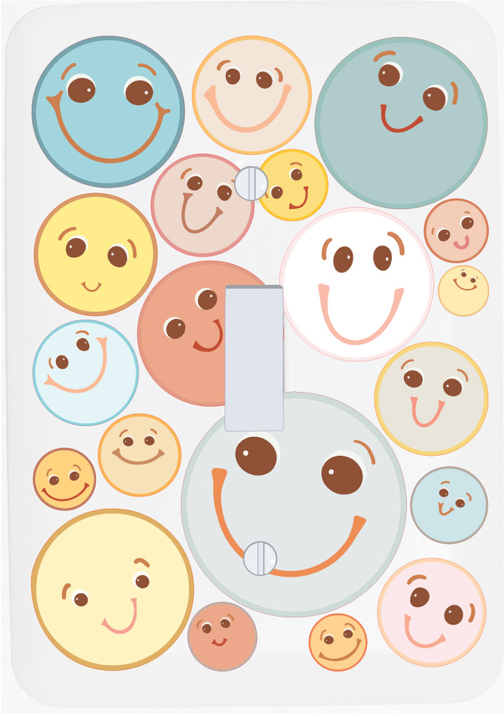 Boho Smiley Happy Faces Light Swith Plate and Outlet Covers,  Gender Neutral Baby Nursery Wall Decor