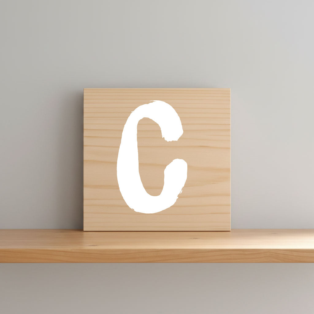 Rustic monogram letter C on natural distressed wood wall hanging, personalized nursery decor for shelf, dresser, and kids bedroom by Presto Chango Decor