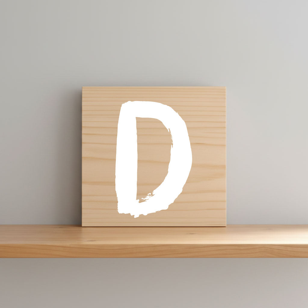 Rustic monogram letter D on natural distressed wood wall hanging, personalized nursery decor for shelf, dresser, and kids bedroom by Presto Chango Decor