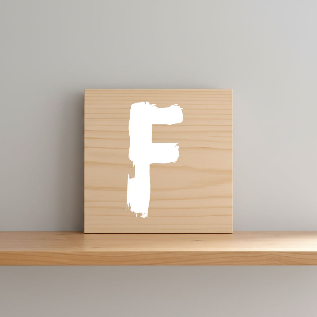 Rustic monogram letter F on natural distressed wood wall hanging, personalized nursery decor for shelf, dresser, and kids bedroom by Presto Chango Decor
