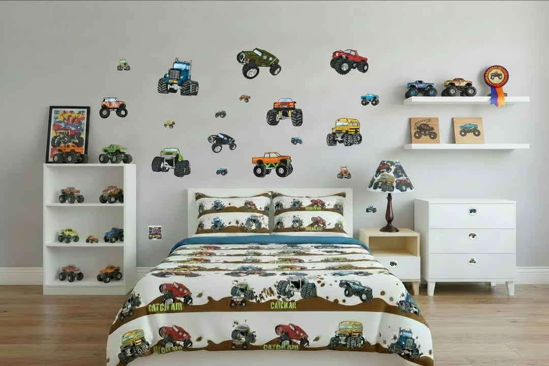 Monster Truck Wall Decals | 18-Piece Boys Room Decor Set