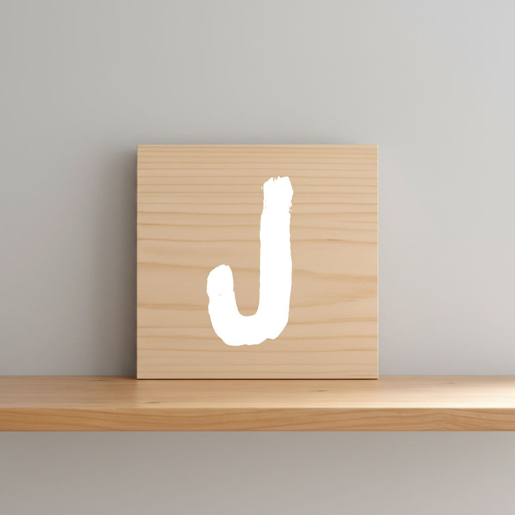 Rustic monogram letter J on natural distressed wood wall hanging, personalized nursery decor for shelf, dresser, and kids bedroom by Presto Chango Decor