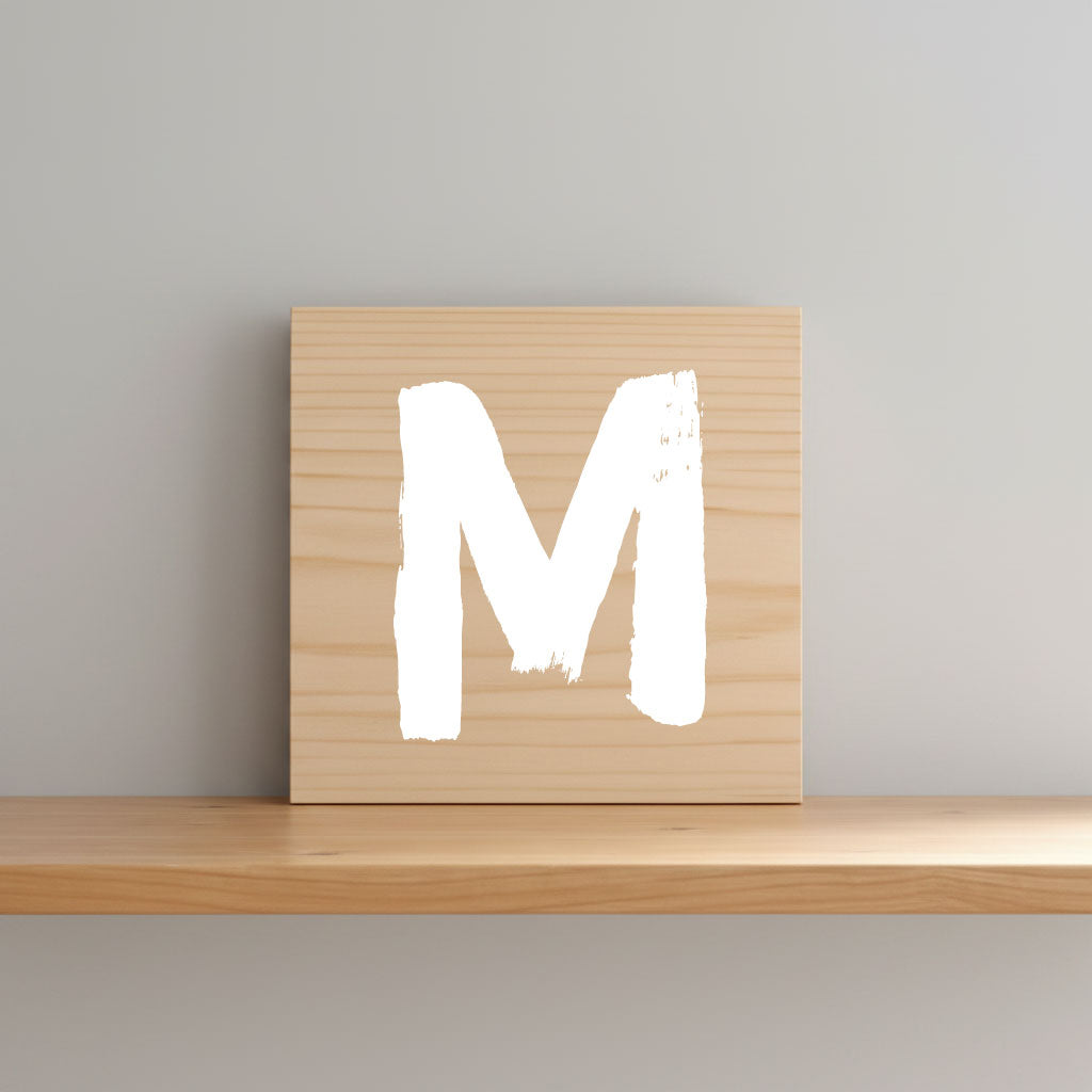 Rustic monogram letter M on natural distressed wood wall hanging, personalized nursery decor for shelf, dresser, and kids bedroom by Presto Chango Decor