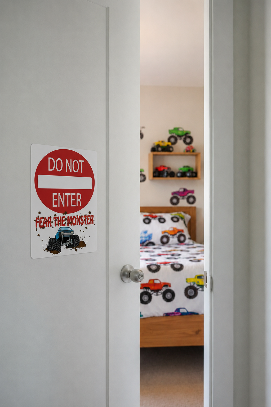 Monster Truck Street Sign Wall Decal | Boys Room Wall Sticker Small