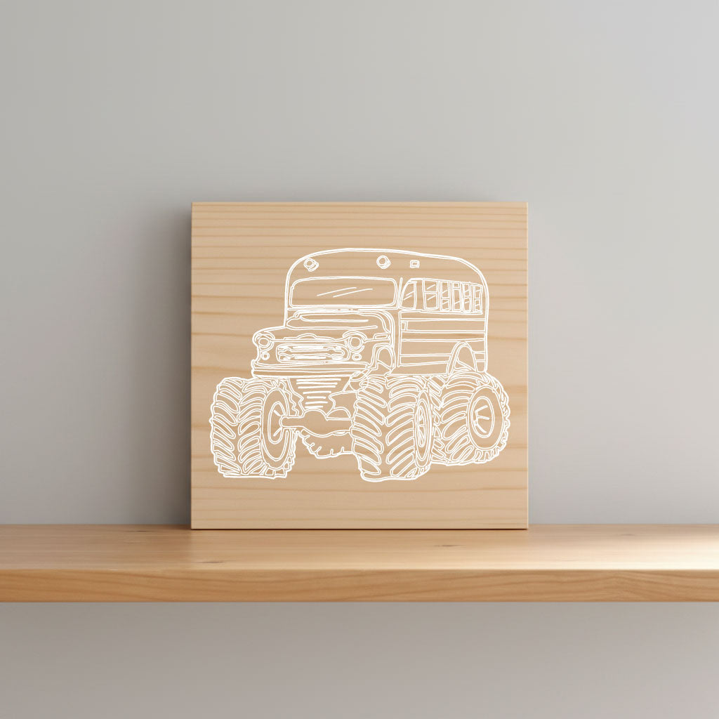 Monster Truck Art Print Natural Wood Wall Hanging | Boys Room Decor