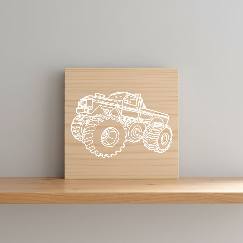 Monster Truck Art Print Natural Wood Wall Hanging | Boys Room Decor