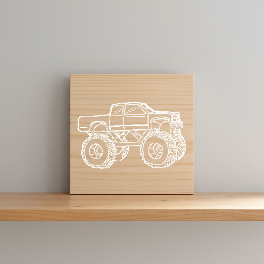 Monster Truck Art Print Natural Wood Wall Hanging | Boys Room Decor