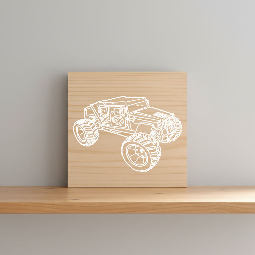 Monster Truck Art Print Natural Wood Wall Hanging | Boys Room Decor