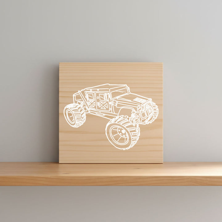 Monster Truck Art Print Natural Wood Wall Hanging | Boys Room Decor
