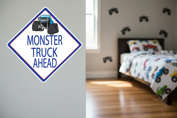 Monster Truck Street Sign Wall Decal | Boys Room Wall Sticker Blue