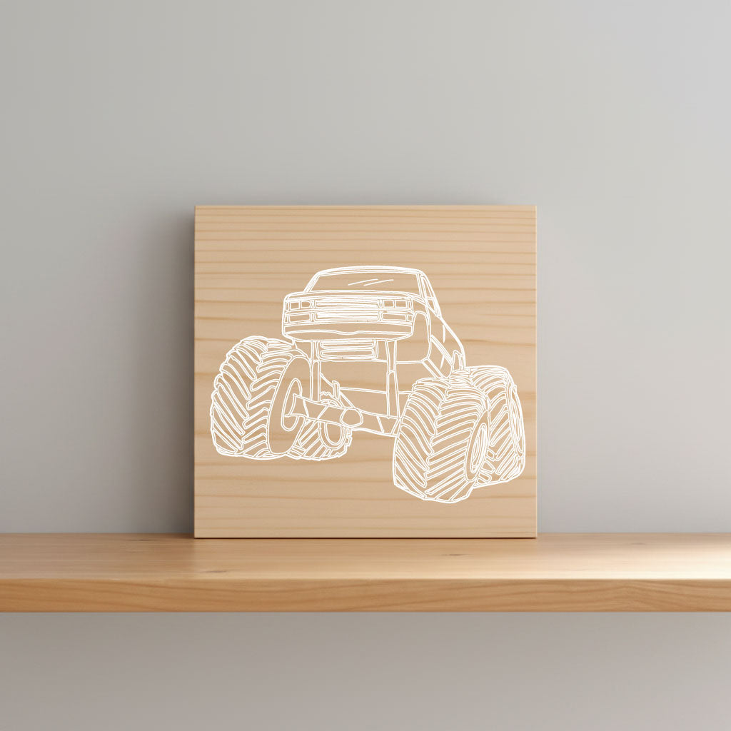Monster Truck Art Print Natural Wood Wall Hanging | Boys Room Decor
