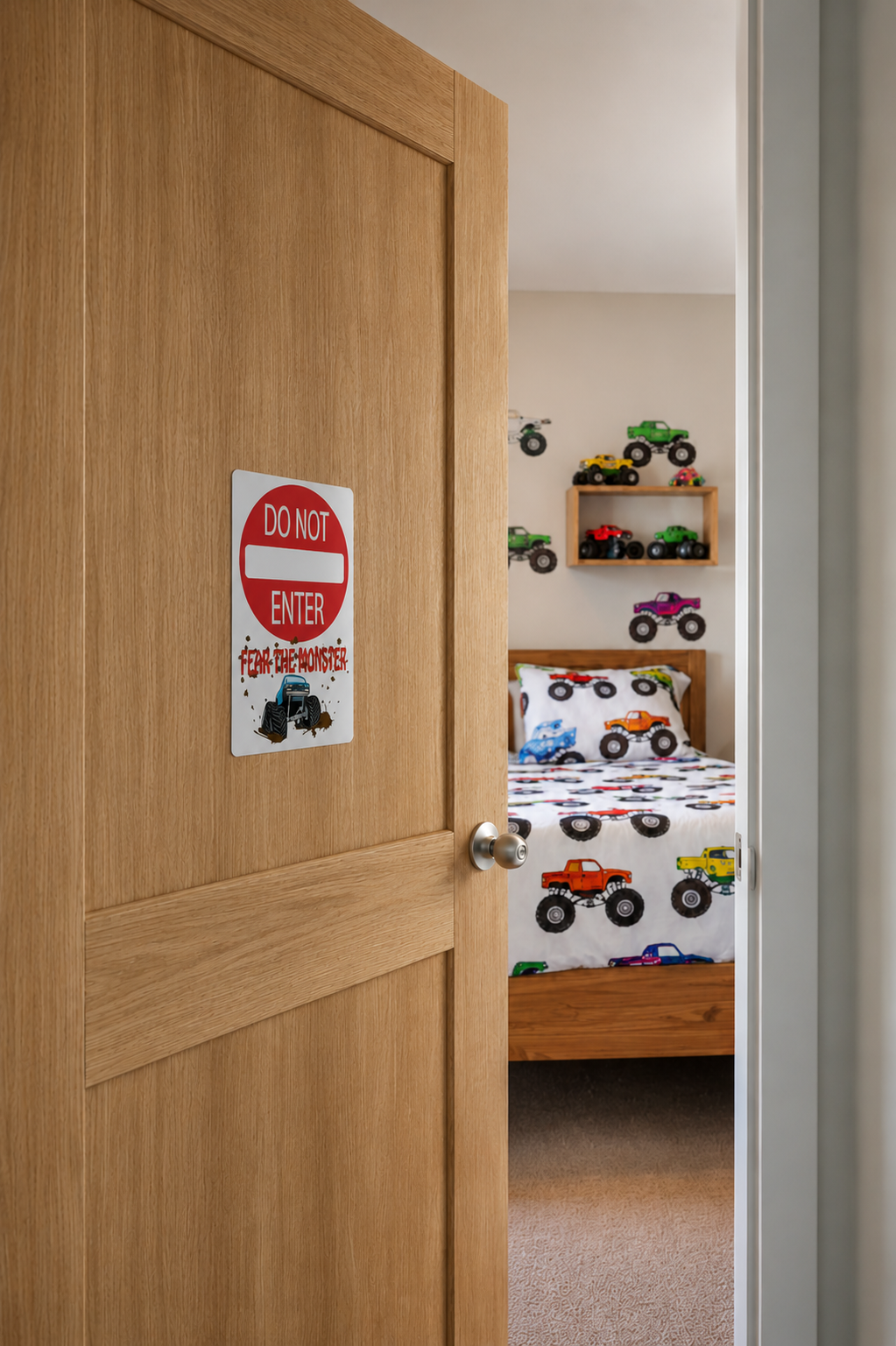 Monster Truck Street Sign Wall Decal | Boys Room Wall Sticker Small