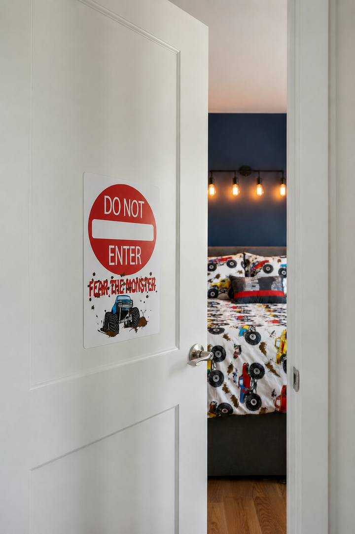 Monster Truck Street Sign Wall Decal | Boys Room Wall Sticker Small