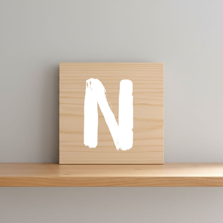 Rustic monogram letter N on natural distressed wood wall hanging, personalized nursery decor for shelf, dresser, and kids bedroom by Presto Chango Decor